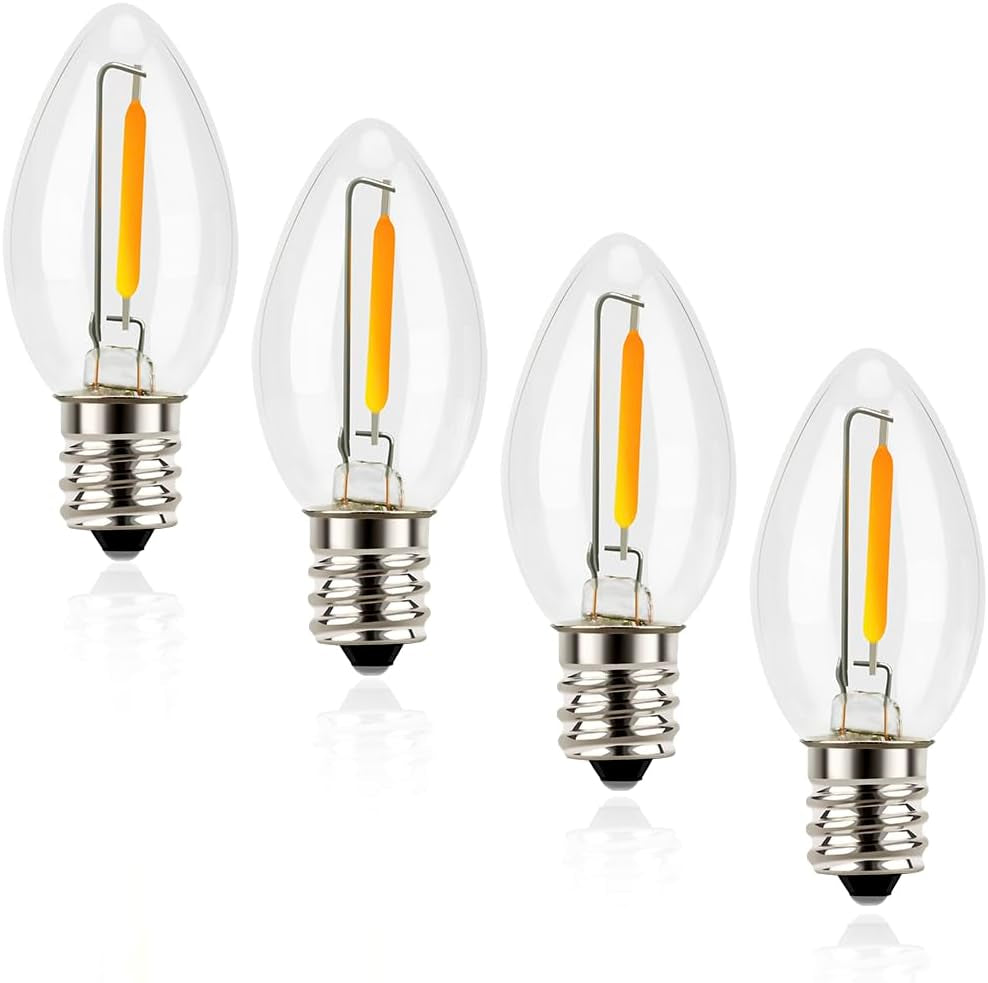 Night Light Bulbs, C7 Candelabra LED Light Bulbs, E12 Chandelier Base, 4W 5W 6W 7W Incandescent Equivalent, Warm White, 2700K, Clear, 4 Pack