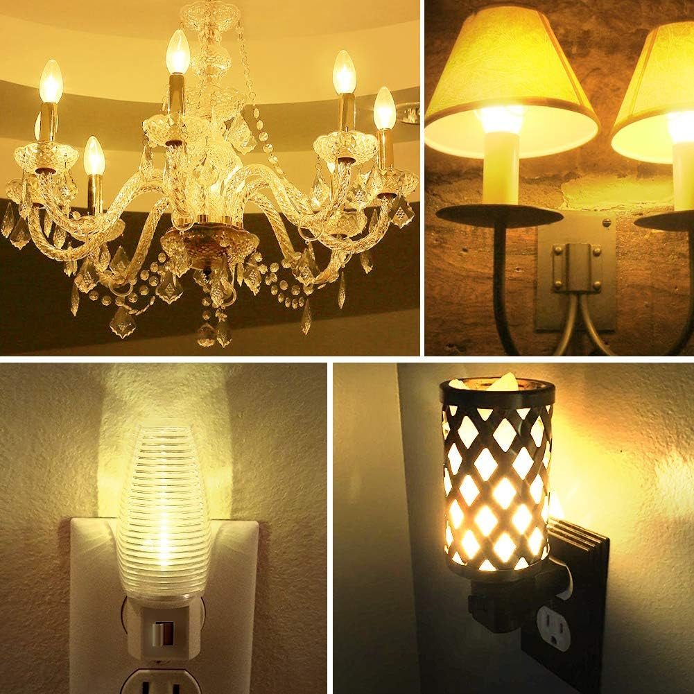 Night Light Bulbs, C7 Candelabra LED Light Bulbs, E12 Chandelier Base, 4W 5W 6W 7W Incandescent Equivalent, Warm White, 2700K, Clear, 4 Pack