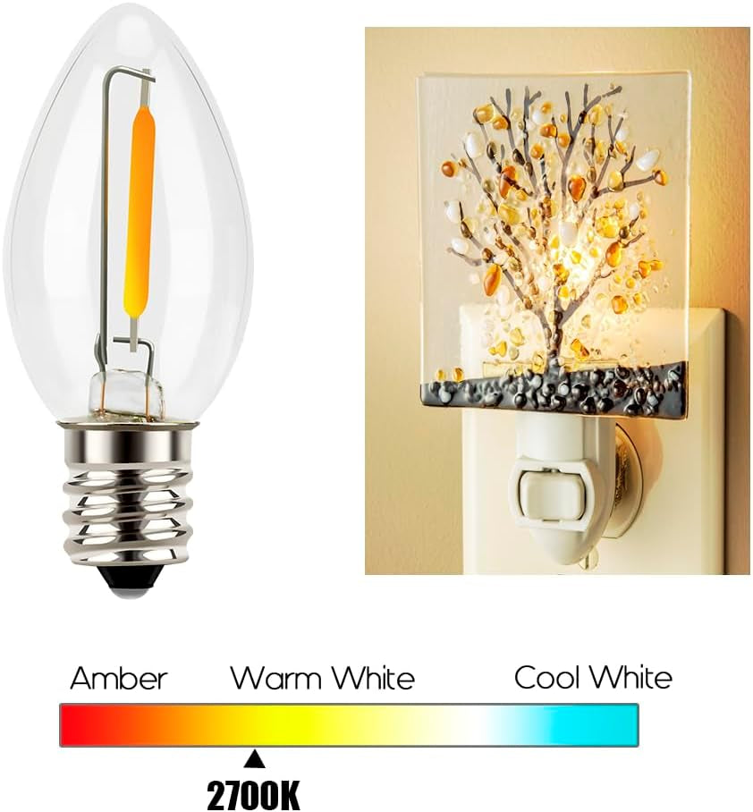 Night Light Bulbs, C7 Candelabra LED Light Bulbs, E12 Chandelier Base, 4W 5W 6W 7W Incandescent Equivalent, Warm White, 2700K, Clear, 4 Pack